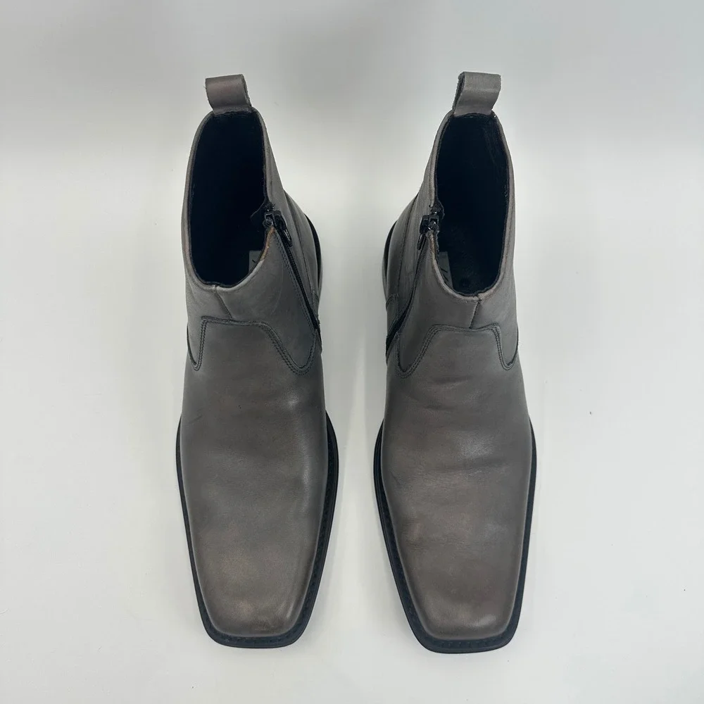 Kenneth Cole New York Micro Wave Gray Leather Side Zip Ankle Boots Mens 7.5M